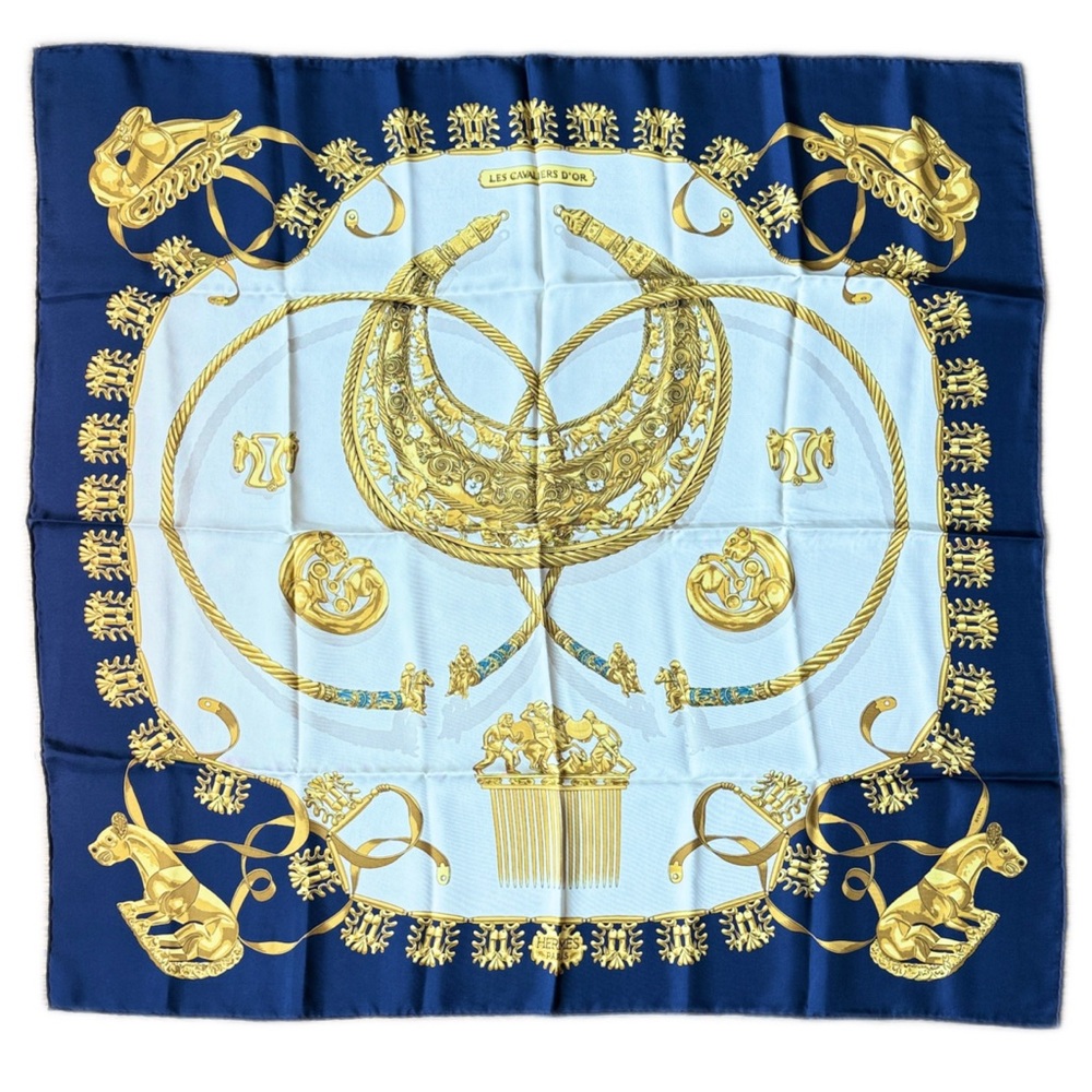 Hermès vintage silk scarf Les Cavaliers D’or 90 x 90 cm